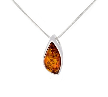 Srebrny Wisiorek / naszyjnik AMBER397 z bursztynem