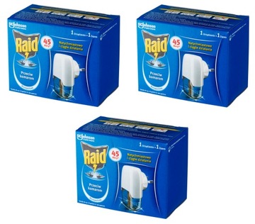 Raid na komary (urządzenie elektryczne + zapas 45 nocy płyn 27ml) x3