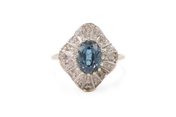 ZŁOTY PIERŚCIONEK RETRO VINTAGE DIAMENT I TOPAZ