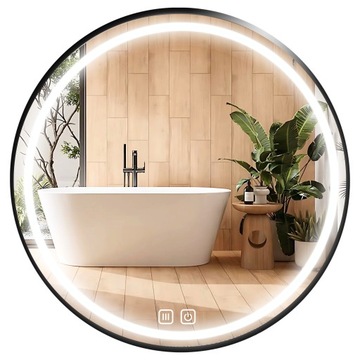 LUSTRO ŁAZIENKOWE LED 60 cm OKRĄGŁE PODŚWIETLANE Z RAMĄ LOFT BEZ PARY