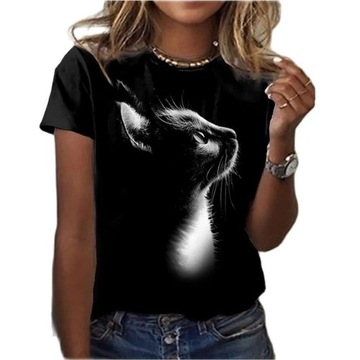 T-SHIRT DAMSKI KOSZULKA WZÓR 3D KOT FULLPRINT S