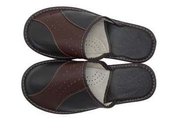 Męskie buty skórzane dom kapcie płaskie Brązowe 43