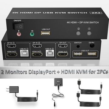 SWITCH PRZEŁĄCZNIK KVM HDMI 2 ROZDZIELACZ 4 PORTY