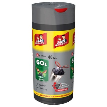 JAN NIEZBĘDNY - WORKI NA ŚMIECI 3D ELASTYCZNE - 60L/40szt z taśmą