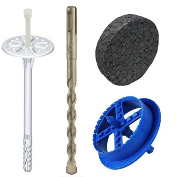 KOŁKI DO STYROPIANU 26cm + zaślepki + frez + wiertło SDS