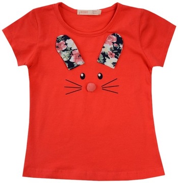 BLUZKA T-SHIRT dziewczęcy KOTEK czerwień 98 J189G