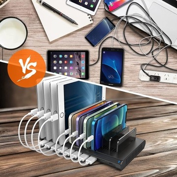 Быстрая зарядная станция ALXUM с 10 портами и 10 портами USB мощностью 120 Вт.