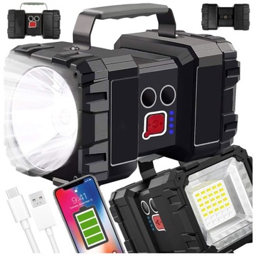 MOCNA LATARKA LED SMD AKUMULATOROWA SZPERACZ DWUSTRONNA POWERBANK BIWAKOWA