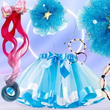 Комплект: НАряд ВОЛШЕБНОЙ РУСАЛКИ, СИНЯЯ юбка из тюля, повязка на голову Ариэль.