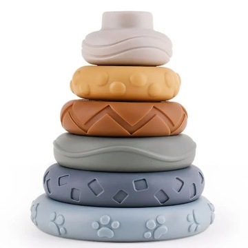 Резиновые блоки Башня развивающая пирамида Мишка Тедди мягкие сенсорные игрушки 3в1