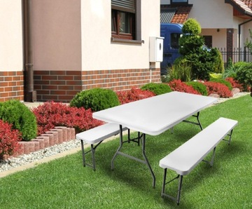 РАСШИРЯЕМЫЙ СТОЛ + 2 Скамейки КОМПЛЕКТ ДЛЯ КЕЙТЕРИНГА 180 СМ В СЛОЖЕННОМ ЧЕМОДАНЕ XXL