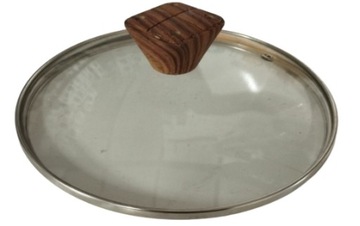 POKRYWKA SZKLANA Z UCHWYTEM DREWNIANYM 20 CM