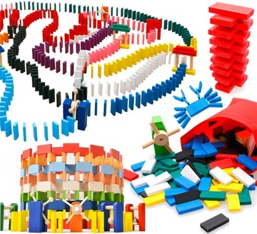 DREWNIANE KLOCKI DOMINO Kolorowa Układanka Zestaw XL 1000 elementów