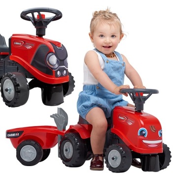 TRAKTOR JEŹDZIK BABY CASE IH RIDE-ON CZERWONY PRZYCZEPKA OD 12 MIES FALK