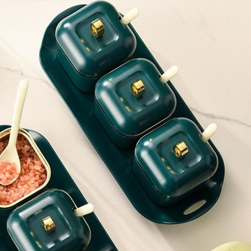 Коробочка для специй Современная баночка для специй Фарфоровая сахарница Три банки Зеленая