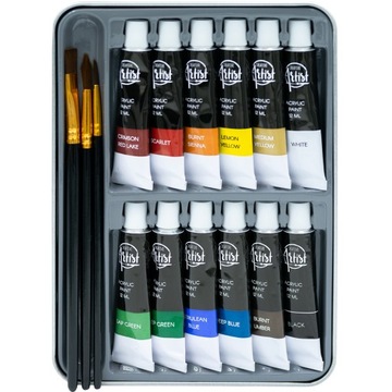 Farby akrylowe duży zestaw farb akrylowych 12x12 ml farba akrylowa + pędzle