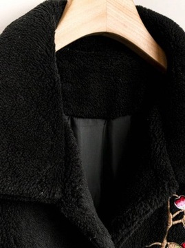 Shein czarny Płaszcz Plus Fuzzy z kwiatowym haftem XXL