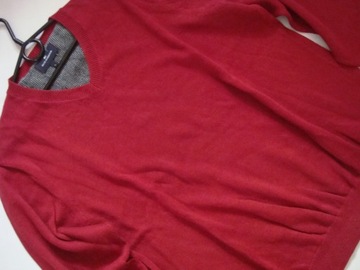 BAWEŁNIANY czerwony sweter w serek M&S r.L/XL