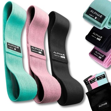 ZESTAW 3 GUMY DO ĆWICZEŃ GUMY OPOROWE MATERIAŁOWE HIP BAND FITNESS ALPHA
