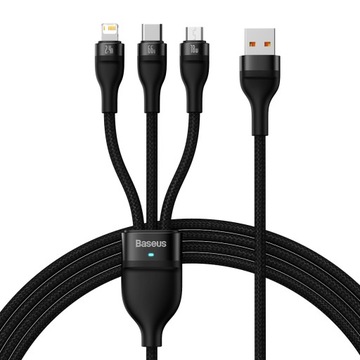 Baseus Kabel 3 w 1 - USB na Typ C, Lightning, Micro USB - 66W 6A 1,2 metra