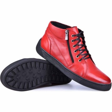 Sztyblety zimowe męskie skórzane buty czerwone 42