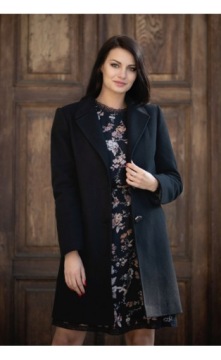 ПРОСТОЕ ЭЛЕГАНТНОЕ ПАЛЬТО ИЗ ШЕРСТИ, ЧЕРНОЕ, размер 44