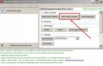 Код сброса подушки Справка Epson Expres Polska
