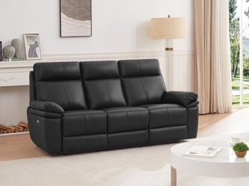 Kanapa 3-osobowa z elektryczną funkcją relax z czarnej skóry - MESOLA