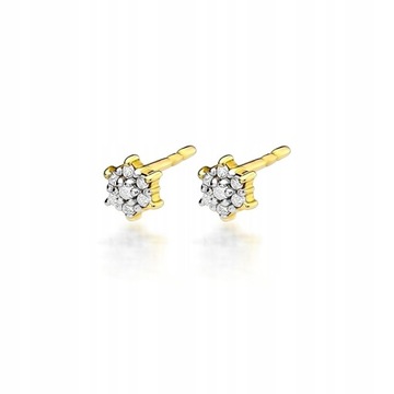 Złote kolczyki z brylantami 0,12 ct sztyfty wkręty