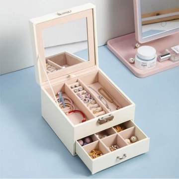 ELEGANCKA SZKATUŁKA pojemnik na BIŻUTERIĘ z LUSTERKIEM