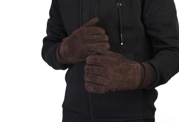 Rękawiczki skórzane męskie zimowe ocieplane IRCHA brązowe Pako Jeans