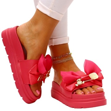 KLAPKI DAMSKIE CZARNE STYLOWE LEKKIE KOKARDA MODNE