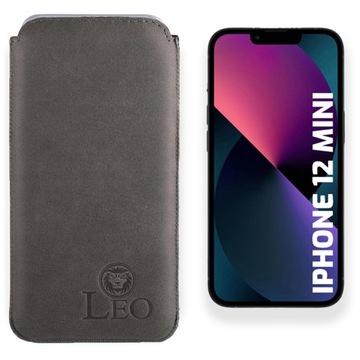 LEO ETUI CASE WSUWKA Z NATURALNEJ POLSKIEJ SKÓRY do IPHONE 12 MINI