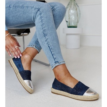 Niebieskie Tkanina Buty Damskie Espadryle r.38