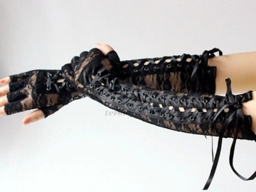 RĘKAWICZKI KORONKOWE WIĄZANE DŁUGIE GOTH