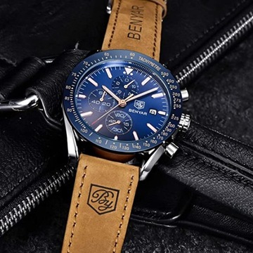 Zegarek Męski Klasyczny Benyar Chronograf +Pudełko