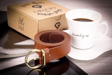 Ремень женский коричневый кожаный GRACIO, длина 135 см.