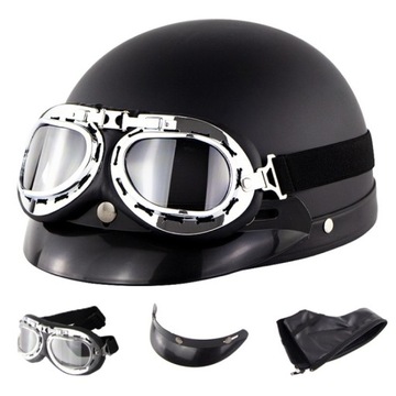 KASK MOTOCYKLOWY ORZESZEK KASK DO SKUTERA HEŁM RETRO + GOGLE