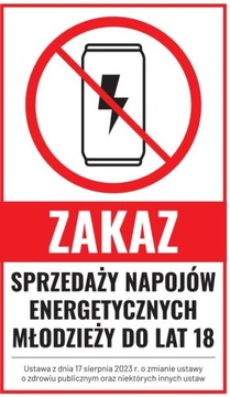 TABLICA ZAKAZ SPRZEDAŻY NAPOJÓW ENERGETYCZNYCH / 250 x 150 mm