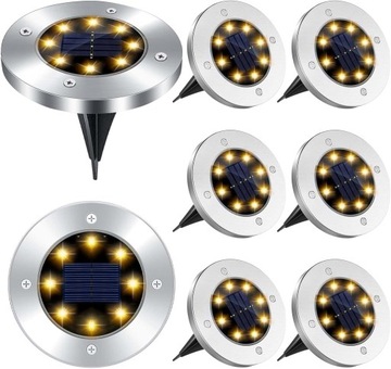 8x LAMPKI OGRODOWE SOLARNE GRUNTOWE WBIJANE NAJAZDOWE LED ŚWIECĄCY DYSK