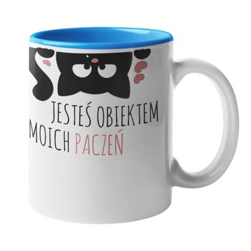 Śmieszny kubek kot prezent kotem niebieski środek