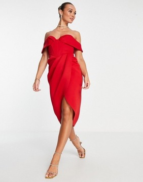 DESIGNEX Czerwona sukienka gorsetowa midi XXL
