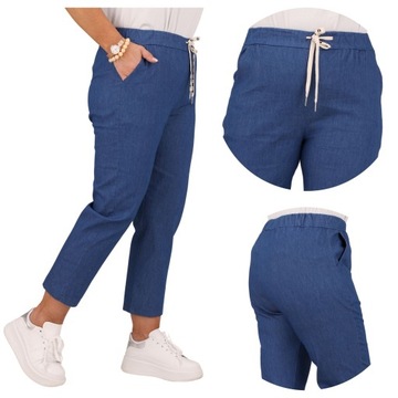 SPODNIE MOM FIT BAWEŁNIANE DUŻE ROZMIARY NA GUMCE LUŹNE OVERSIZE JEANS