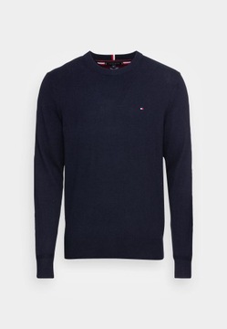 sweter meski tommy hilfiger granat okrągły dekolt małe logo bawełniany