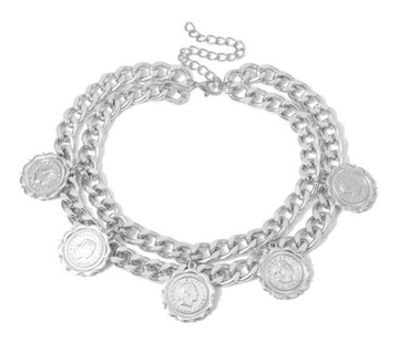 ŁAŃCUCH NASZYJNIK CHOKER SREBRNY MONETA GRUBY COIN