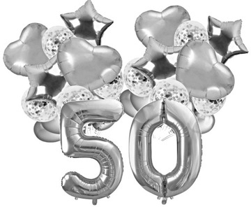BALONY zestaw 50 ROCZNICA ŚLUBU SREBRNE SERCA