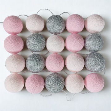 Cotton Balls Пудрово-рожевий - Сріблястий Гірлянда Лампи Кулі 20 LED На Батарейки