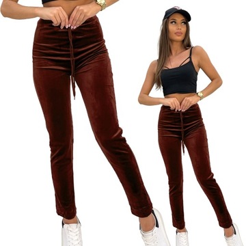 WE569 roz. L/XL DAMSKIE SPODNIE WELUROWE GŁADKIE