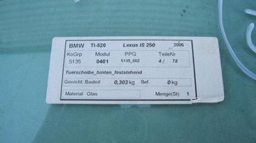 LEXUS IS220 IS250 IS350 SKLO (OKNO) MALÉ BOČNÍ DVEŘE