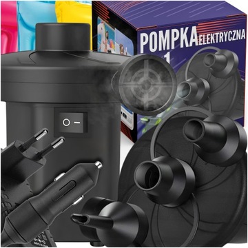 ELEKTRYCZNA POMPKA PIŁKI MATERAC BASENU 12V/230V + KOŃCÓWKI ROWERU AUTA